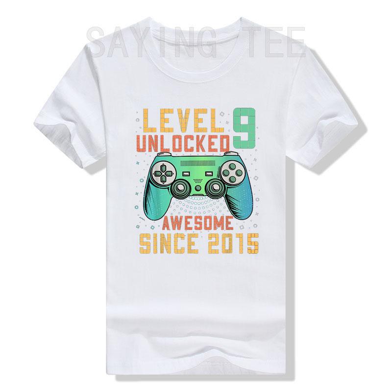 Level 9 Unlocked Awesome Since 2015 Gaming T-Shirt 9th Birthday 9-Years-Old Boy Gifts Gamer Tee Tops Cool Sons B-day Presents