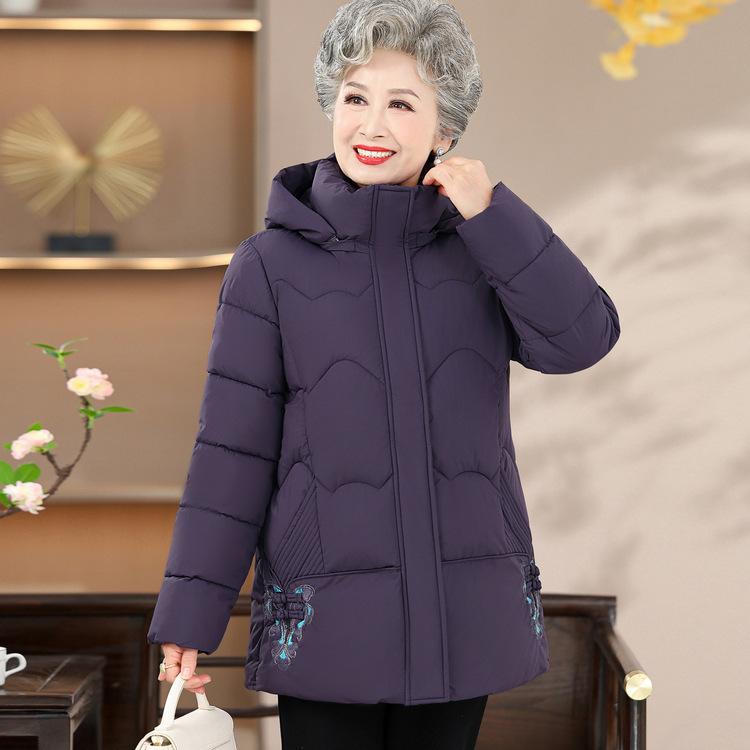 Middle-aged and Elderly Grandma Clothes Winter Clothes Female Mothers Winter Fashionable Hooded Cotton Coat Old Lady Cotton Coat Thick Coat