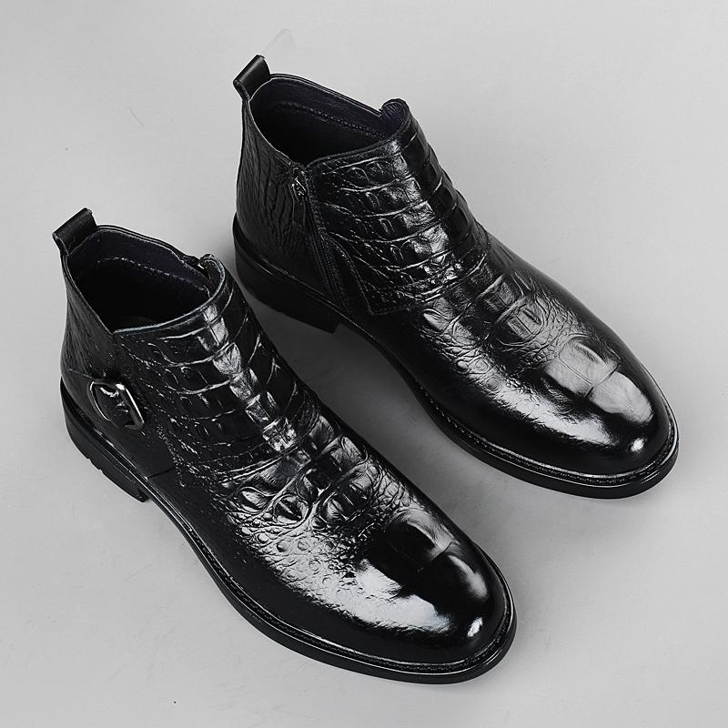 Genuine Leather Boots Men's Top Quality Winter Shoes Formal Chelsea Boots with Fur Dress Business Shoes Luxury Male Ankle Boots