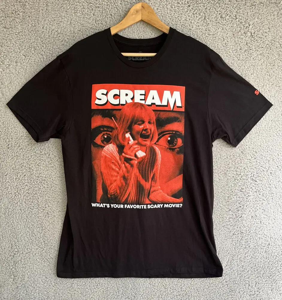 New SCREAM Adult L Horror Movie Licensed Black Red T-Shirt Drew Barrymore Retro XL