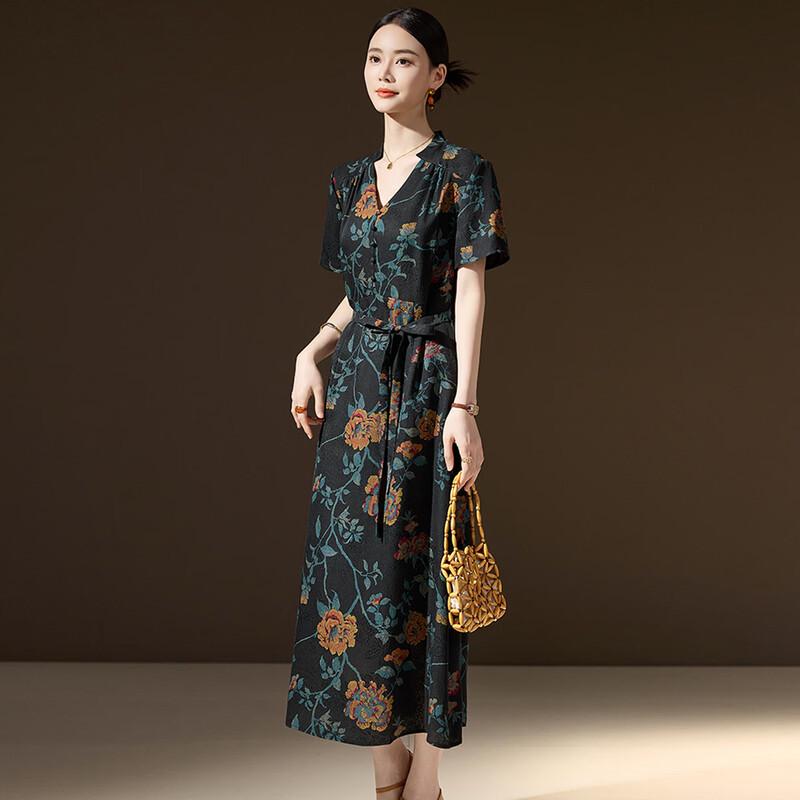 Mulberry Silk Printed V-Neck Dress