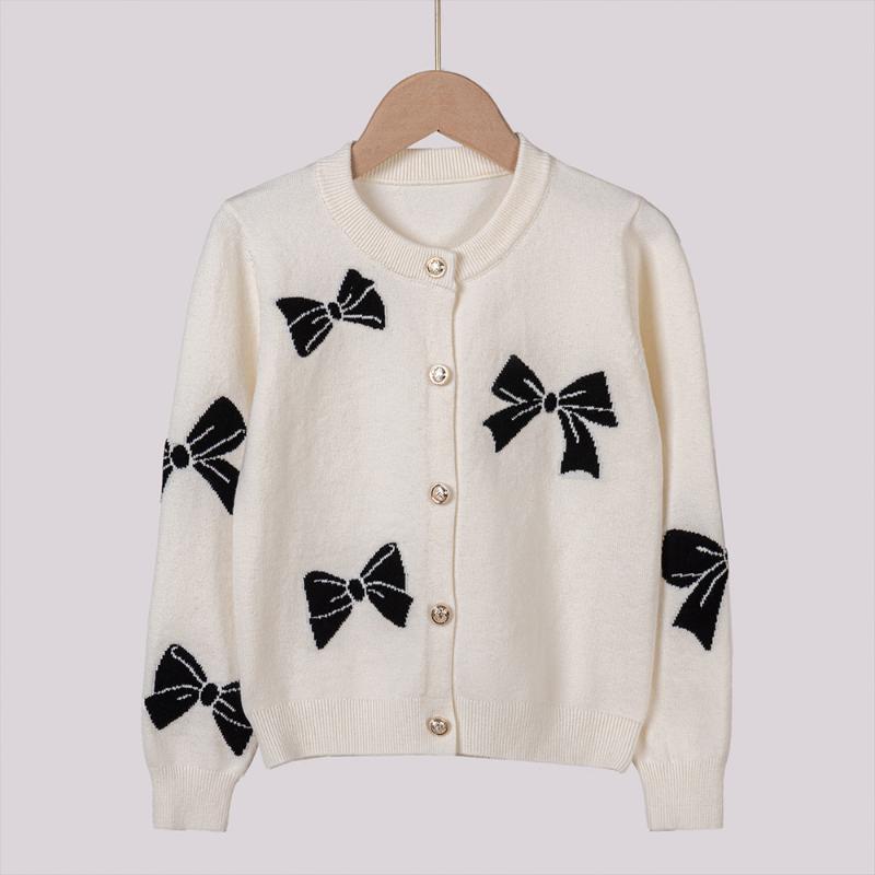Spring and Autumn Korean Style Bowknot Jacquard Children's Cardigan Sweater Jacket Girls Knitted Cardigan