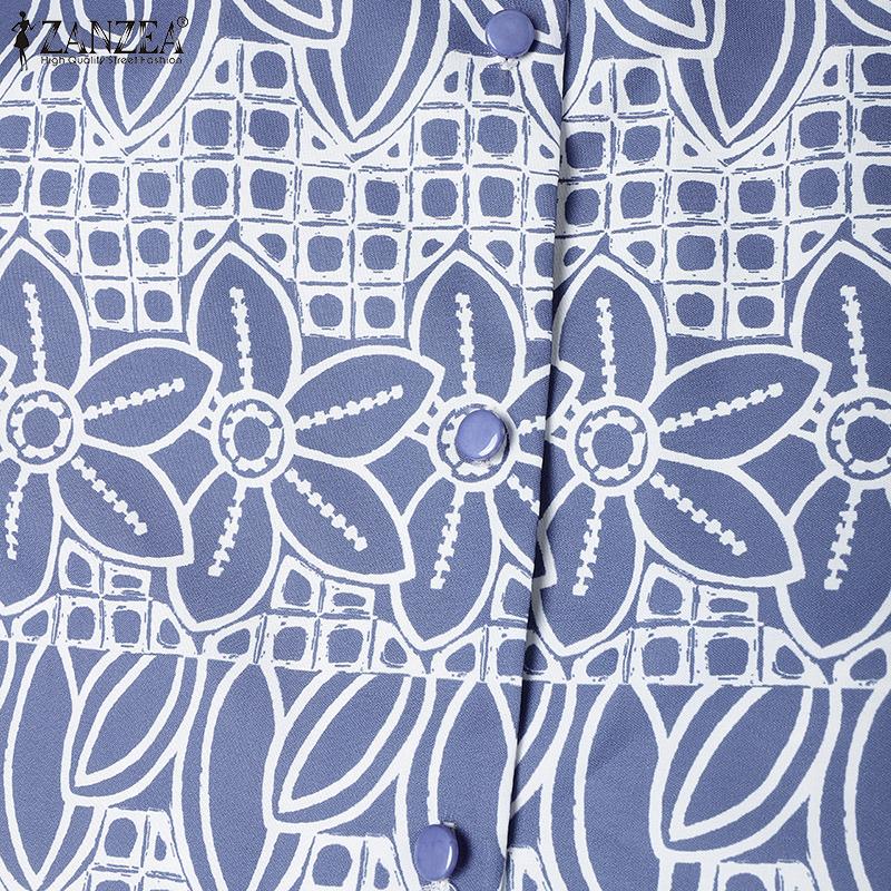 ZANZEA Women Print Casual V-Neck Summer Short Sleeve Dress
