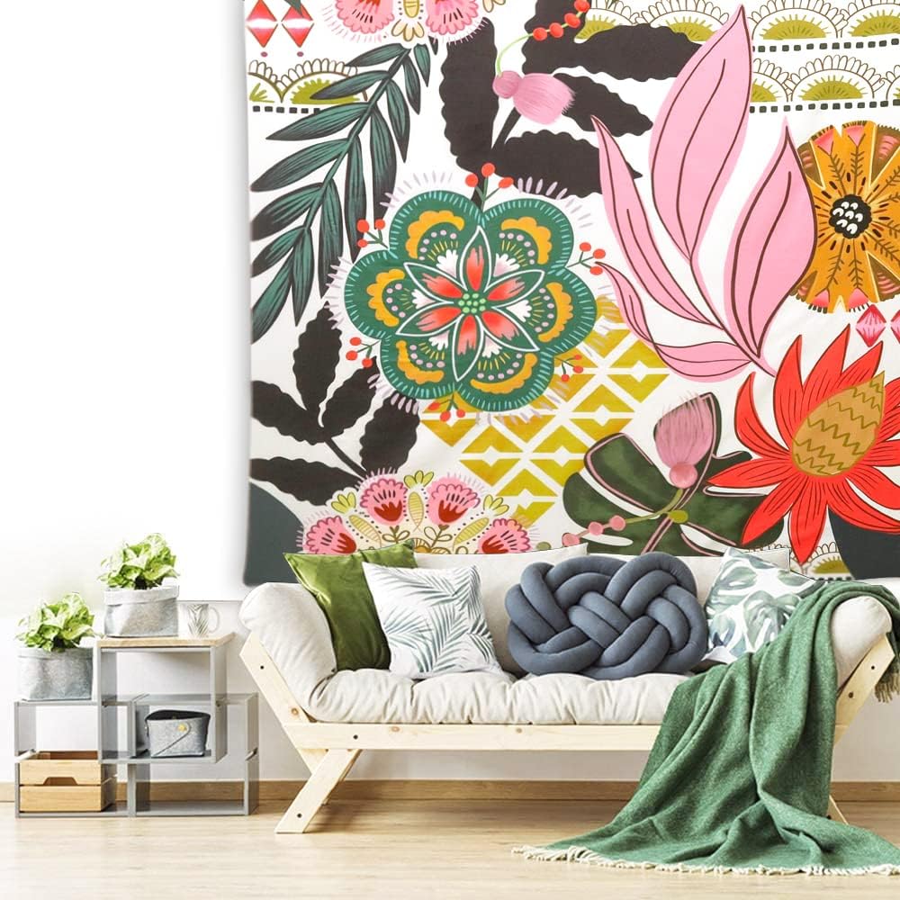 Mid Century Abstract Boho Leaves Modern Minimalistic Home Decor Trippy Wall Tapestry for Bedroom Aesthetic Mounain Tapestry for
