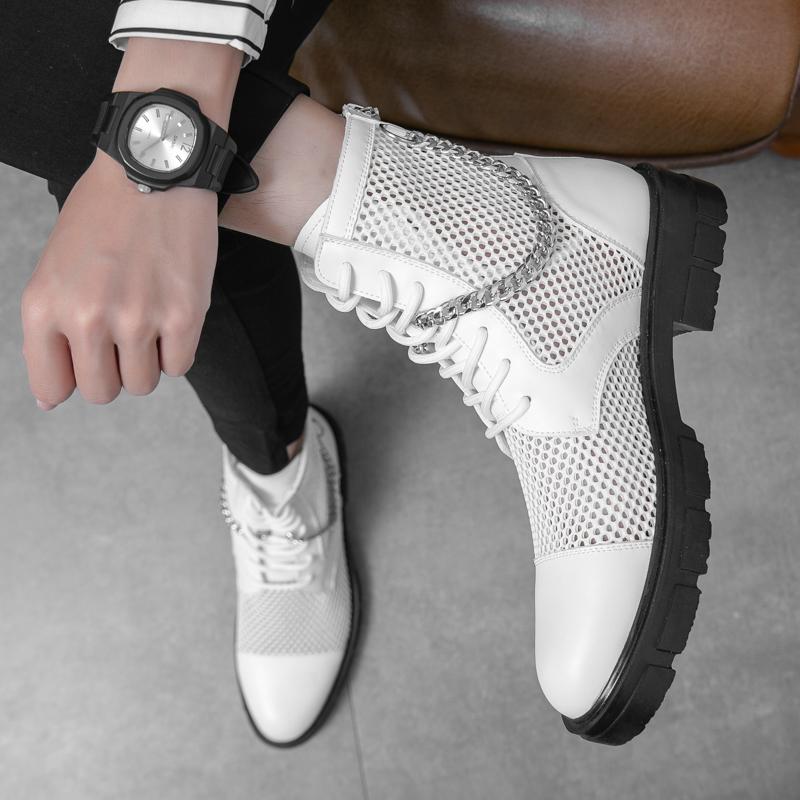 Fashion Men's High Top Sandals Mesh Lace-Up Ventilate Roman Sandals Fashion Boots Platform Shoes Man Summer White Short Boots Boots Male