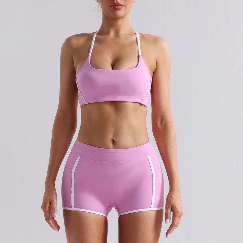 

Комплект для йоги нюдового цвета в стиле колор-блок: Женский спортивный бюстгальтер, мини-юбка и леггинсы с эффектом лифтинга бедер Extra Large