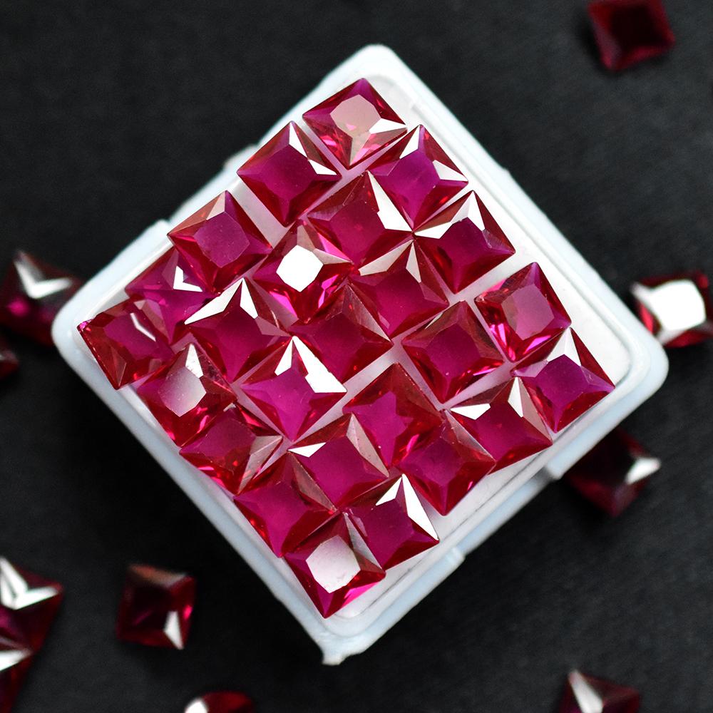 Certified Natural Red Ruby Flawless Square Cut 4 Pcs 5x5 Mm Lot Loose Gemstone Ns-173