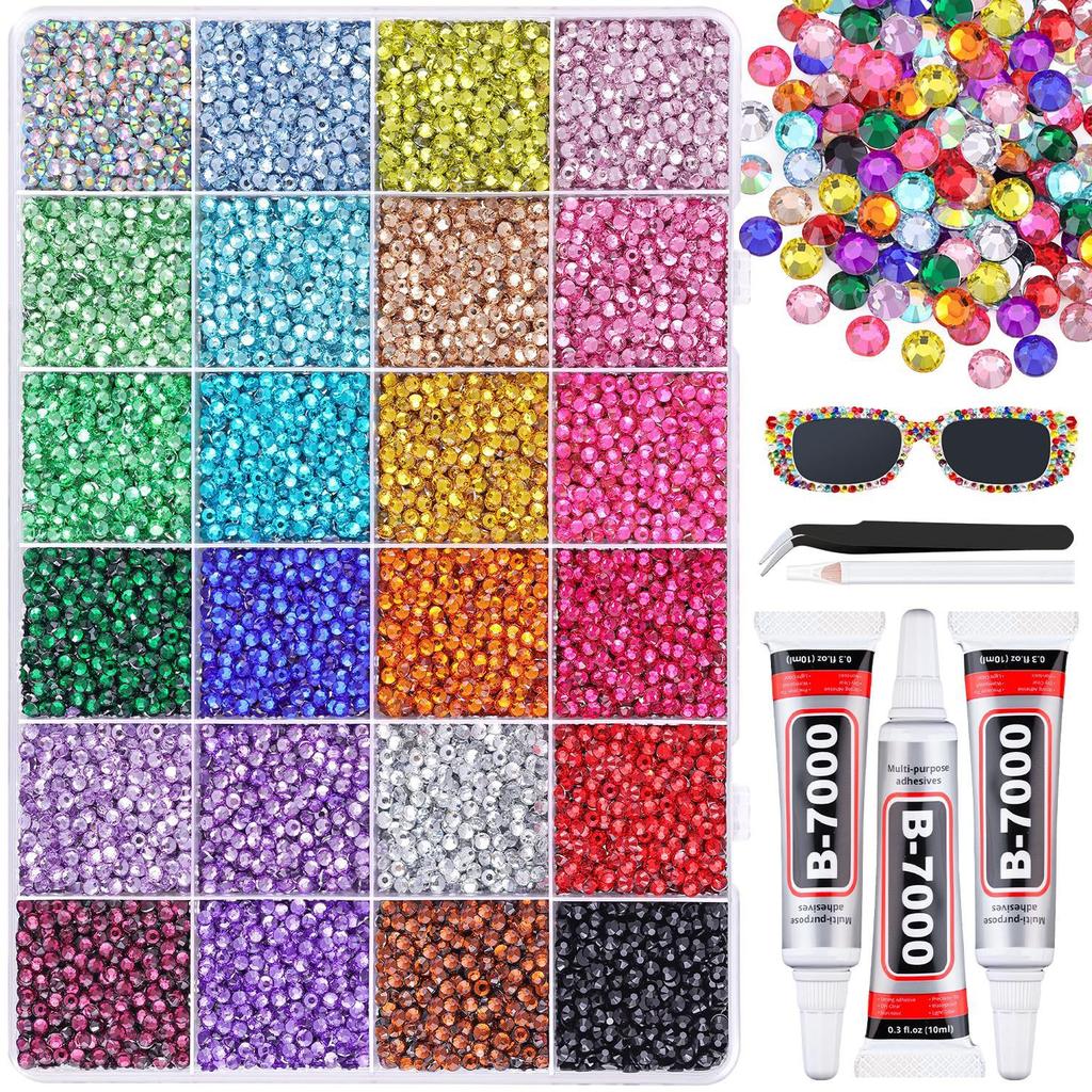 3mm Colorful AB Resin Rhinestones 32 Grids 24 Colors Flatback Jelly Gems DIY Craft Nail Art