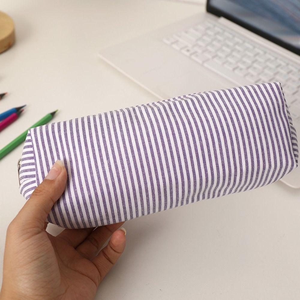 Stripe Design Pen Bag Seersucker Pen Pouch Simple Stationery Organizer  Back to School