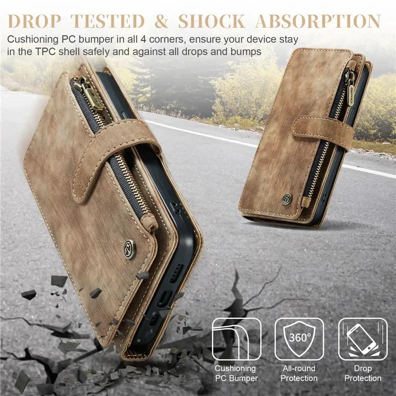 Lanyard Leather Wallet Card Phone Case For iPhone 18 Pro Max 17 Air 17E 16 Plus 16E 15 14 12 13 11 XS XR X Zip Flip Stand Cover