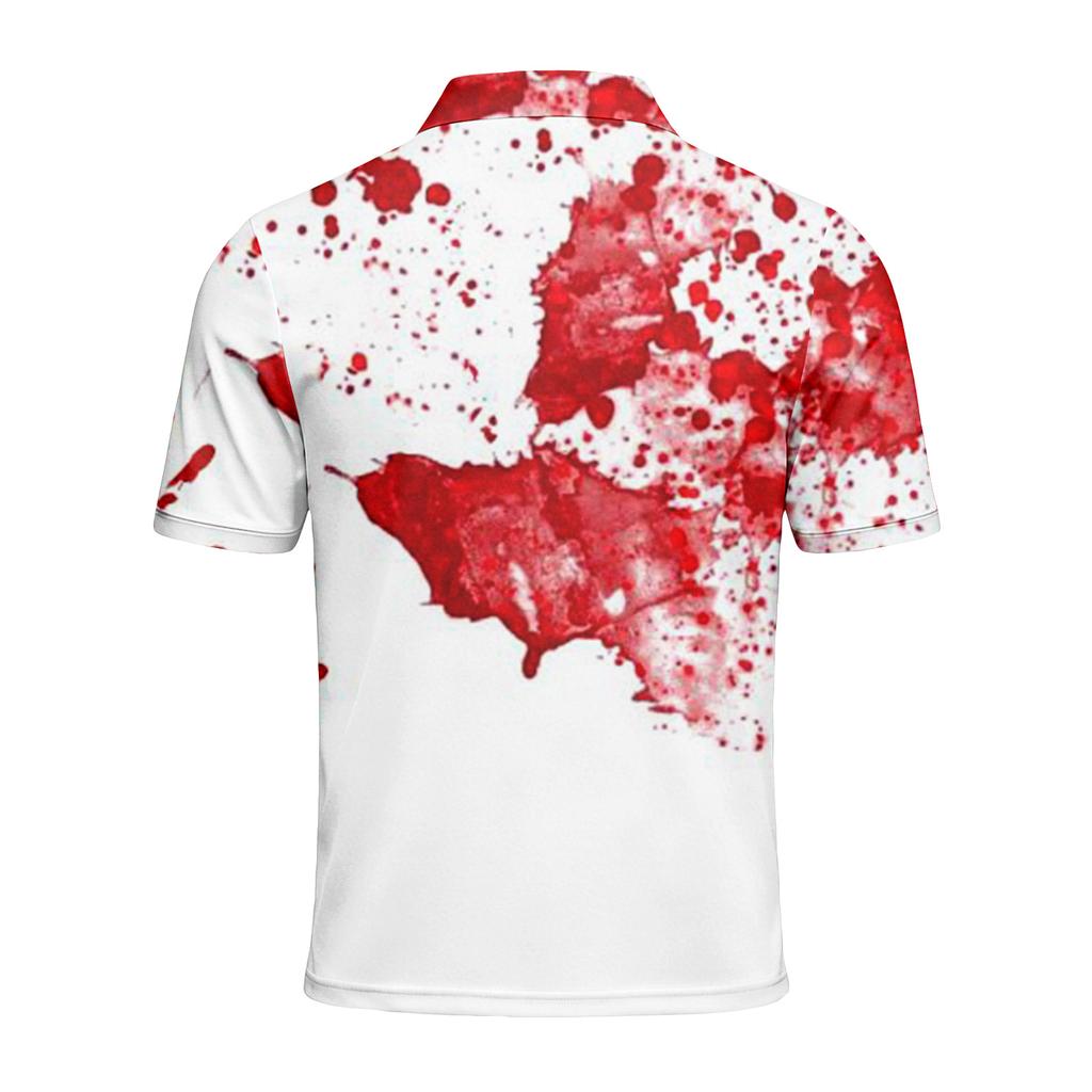 Men's Short Sleeve Halloween Themed Printed Polo Shirt with Handprint and Letter Pattern Casual Summer Top for Parties and Events