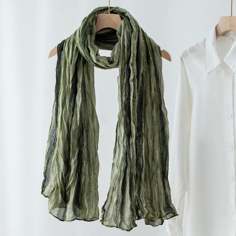 Women's Vintage Japanese Tie-Dye Cotton Linen Silk Scarf - Versatile, Lightweight, and Elegant for Spring and Autumn