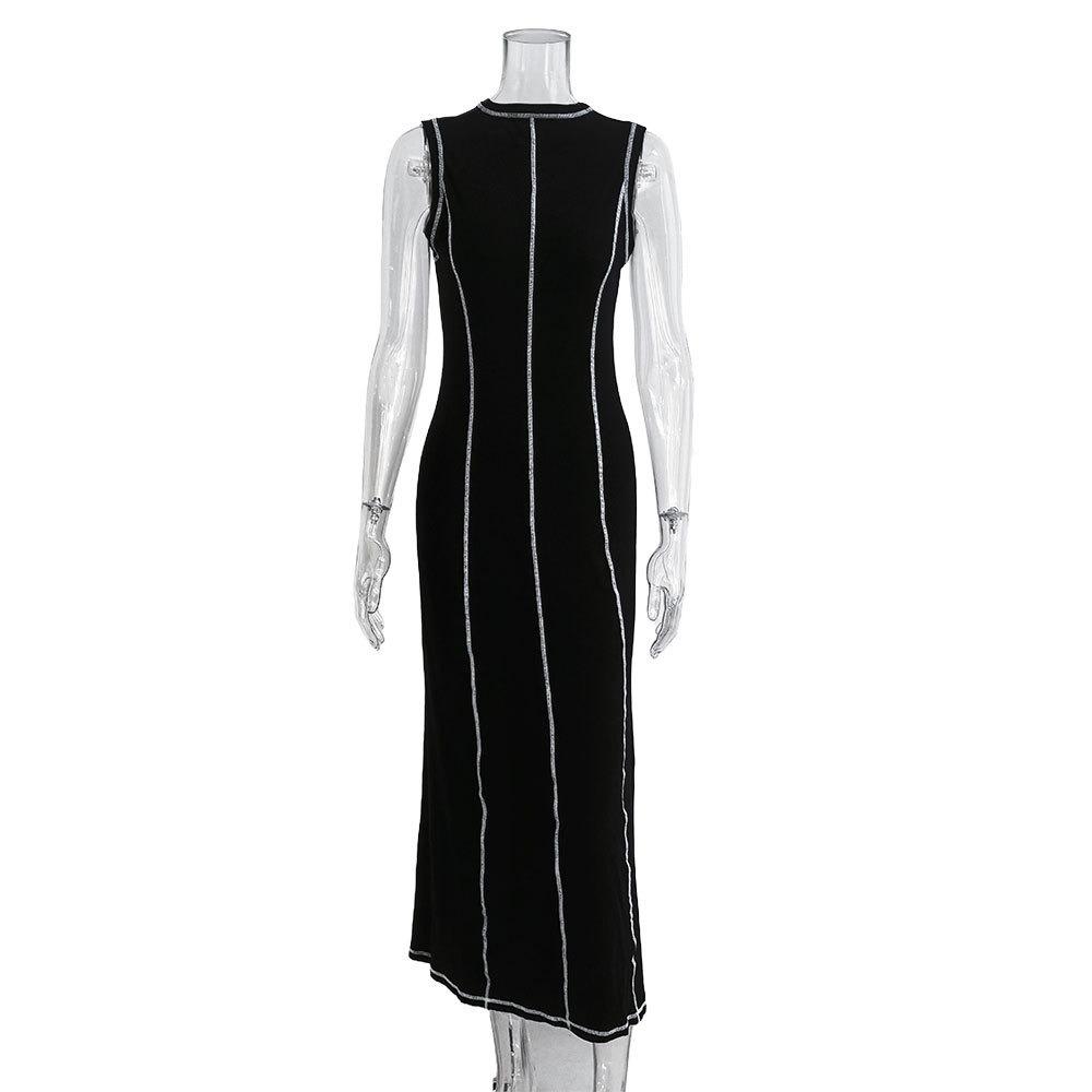 European and American Women's Clothing New Y2K Design Sense Knitted Dress Fashion Round Neck Sleeveless Retro Slim Dress