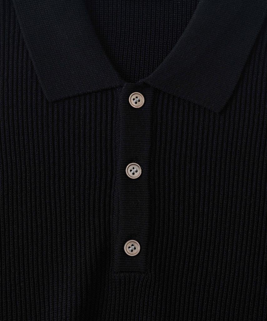 ANALOG MOOD Hacci Button-Up Collar Short Sleeve Knit (Black)