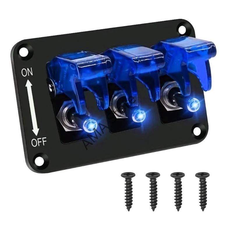 X7JF Waterproof Marine Boats Rockers Switch Panel 3 Gang with 20A Fuses LED Light for Car RVs Vehicles Truck