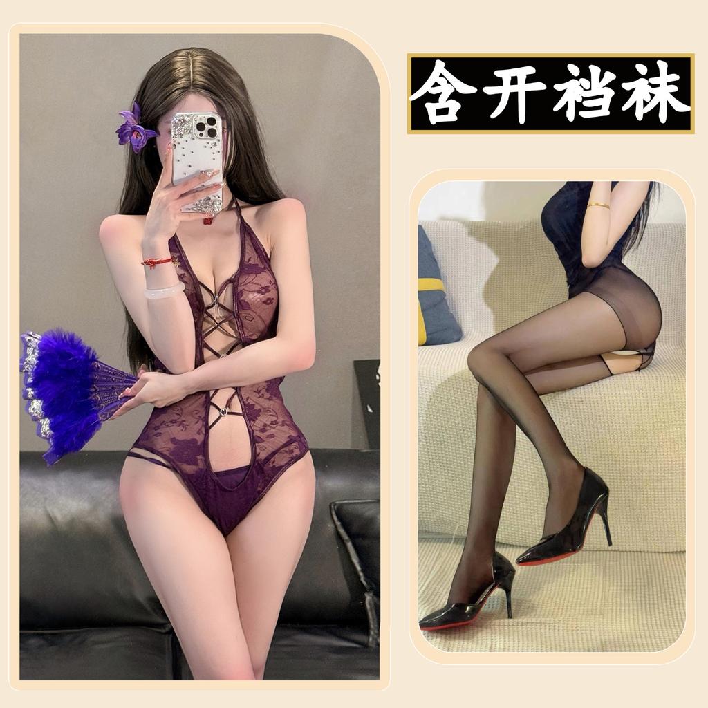 Sex Underwear Lace Neck One-piece Perspective Waist Tight Temptation Hollow Love Suit Straps