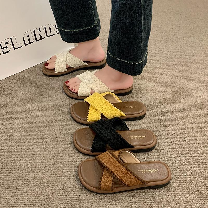 Cool Slippers New Summer Vintage Woven Cross Bohemian Student Flats