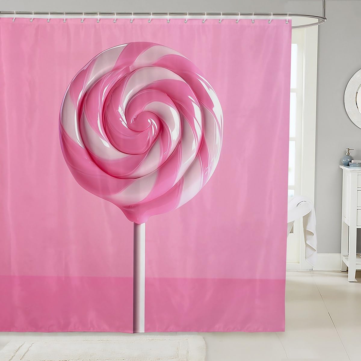 

Girls Colorful Ice Cream Fabric Shower Curtain Dreamy Ice Cream Shower Curtain Girly Rainbow Dessert Curtains,Cartoon Summer 90x180CM