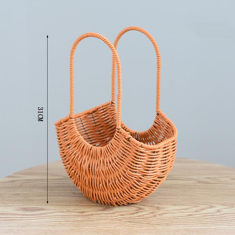 

Handwoven Storage Basket Vegetable Flower Hand Baskets Imitation Rattan Snack Bread Picnic Basket Desktop Sundries Organizer