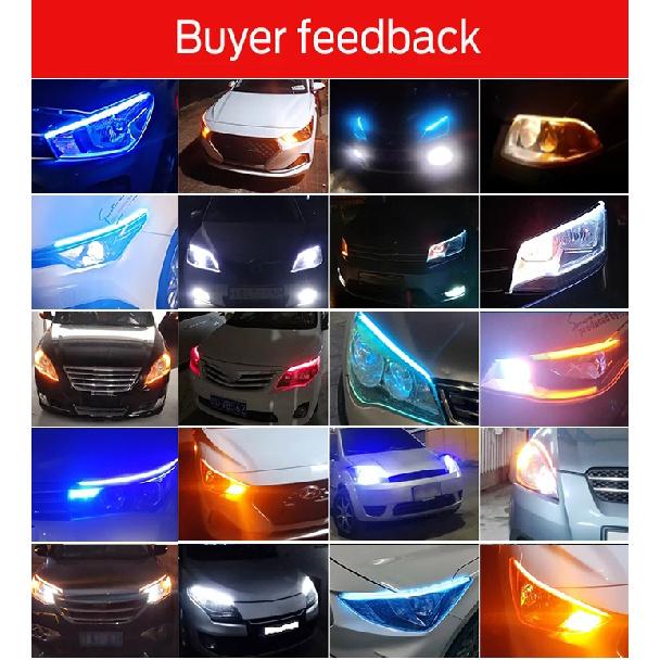 DRL Car Flexible LED Daytime Running Lights Turn Signal Lamp Headlight Waterproof 30cm 45cm 60cm White Yellow Red 12V Dome Lights 6