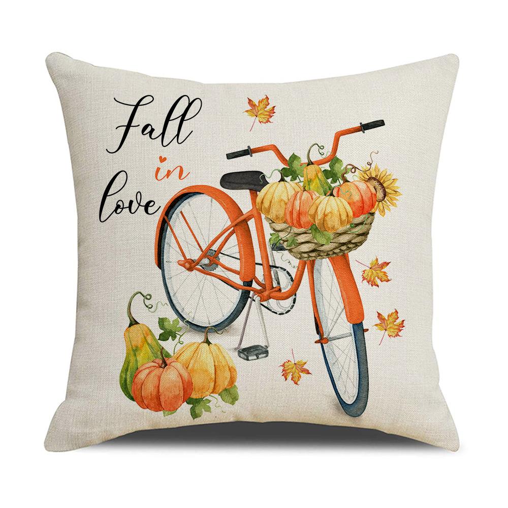 New Autumn Throw Pillow Cover Pumpkin Truck Thanksgiving Cushion Linen Digital Print Holiday Dress Up Cushion