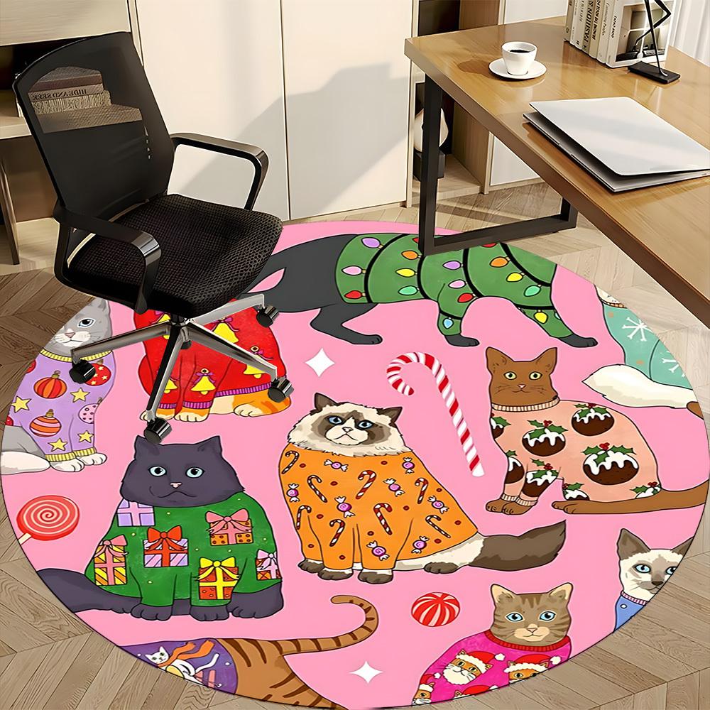 1pc Cats PrintChair Carpet for Office, Indoor Non-Slip Washable Polyester Fiber Carpet, Mat For Office, Machine Washable