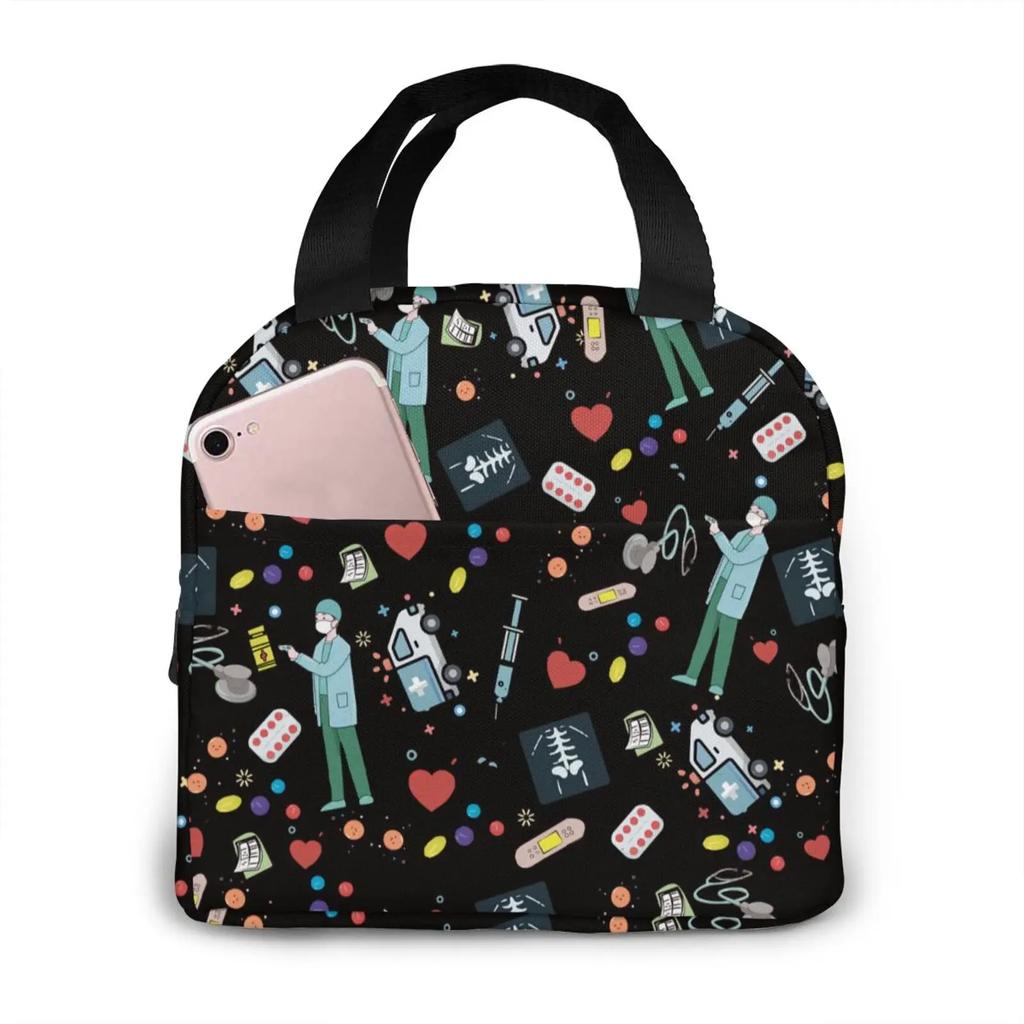 Tragbare Lunchtasche Cartoon Krankenschwester Muster Thermoisoliert Lunch Tote Kühltasche Handtasche Bento Beutel Behälter Schultaschen für Lebensmittel