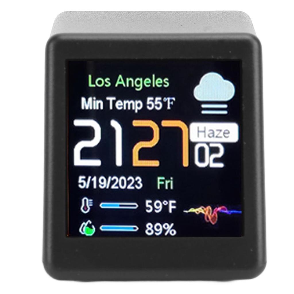 LCD Digital Display Desktop Electronic Clock with Calendar, Weather and Temperature Forecast Station, WiFi Network Support (Black)