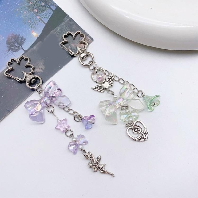 Elegant Beaded Keychain Phone Charm Bow Star Heart Moon Flower Keyring Pendant