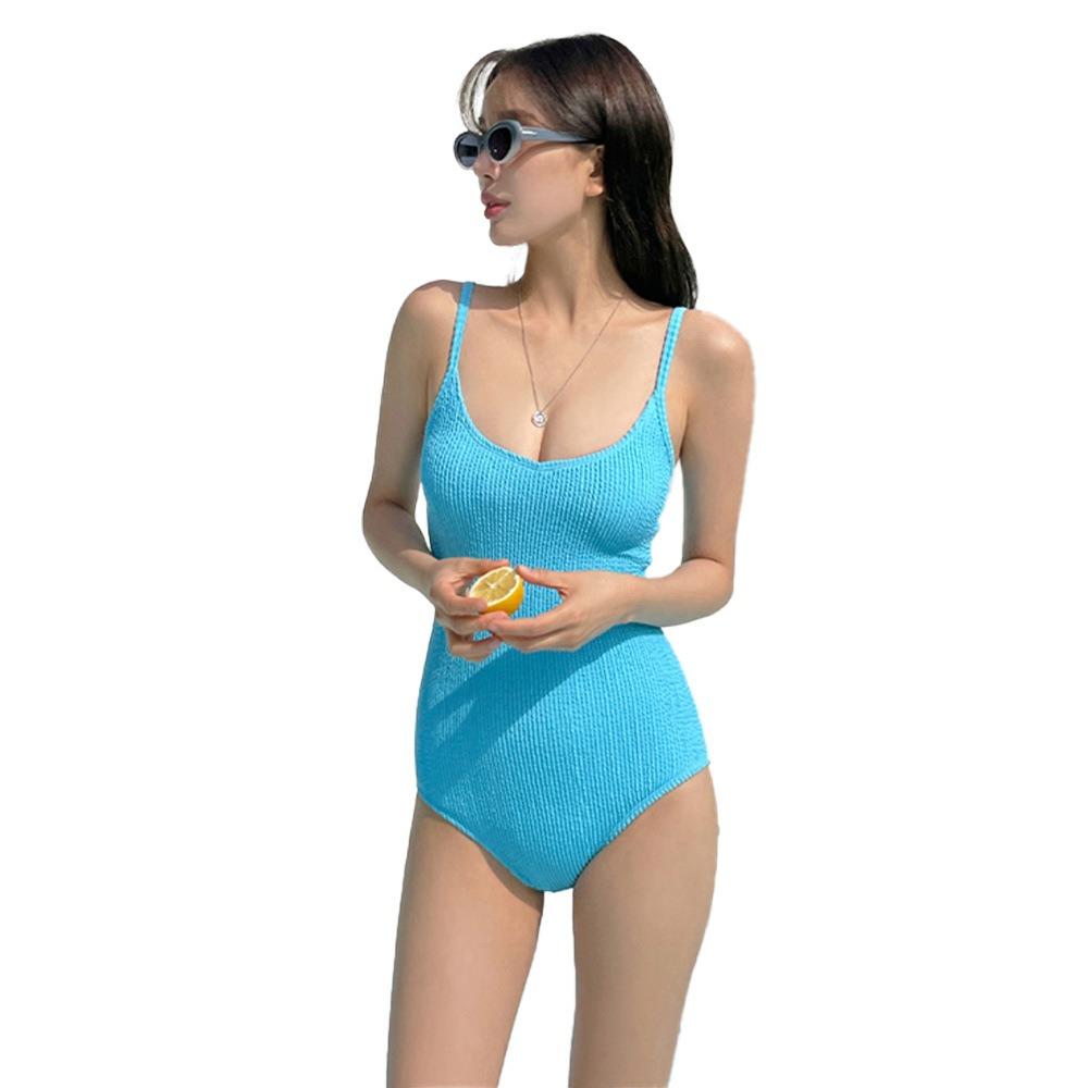 One-piece Swimsuit European and American Bikini Gathering Sling Type Slim Vacation Swimsuit