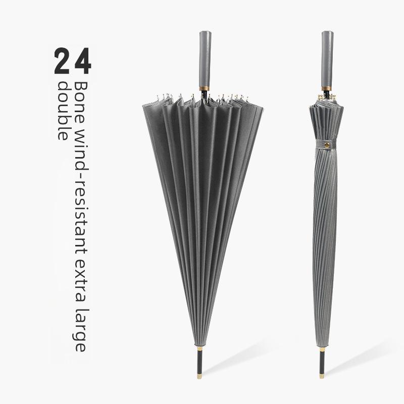 24-Rib Wind-Resistant Umbrella: Large Solid Color, Long Handle, Custom Logo for High-End Business Use