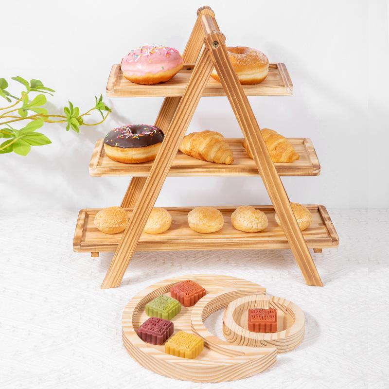 Wooden Three-Tier Tray Stand for Home & Kitchen – Stackable Fruit Dessert Display Organizer