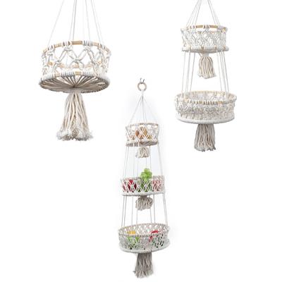 Hanging Fruit Basket 3 Tier Woven Cotton Rope Wall Baskets Kitchen Produce Storage Plant Holder Macrame Dropshipping