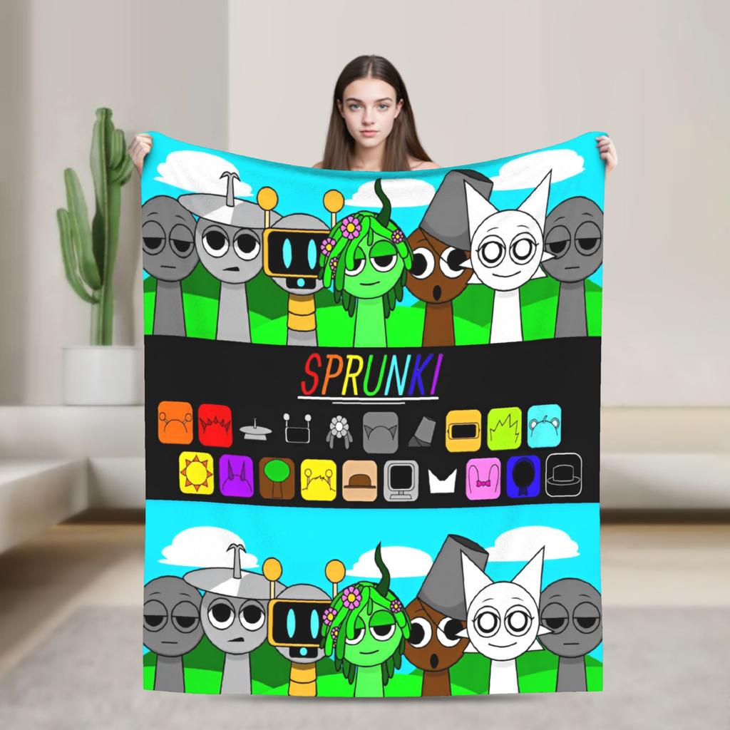 Sprunki Characters Game Blankets  Flannel Funny Breathable Throw Blanket for Home All Season