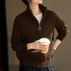 Women's Autumn & Winter Stand Collar Half-Zip Thick Knit Sweater - Long Sleeve Cable Knit Top for Outerwear