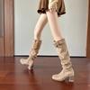 High-heeled Knee Boots Women's Autumn and Winter Thin Long Boots Women's Thick-soled Thick-heeled Stacked Boots Elastic Thin Boots