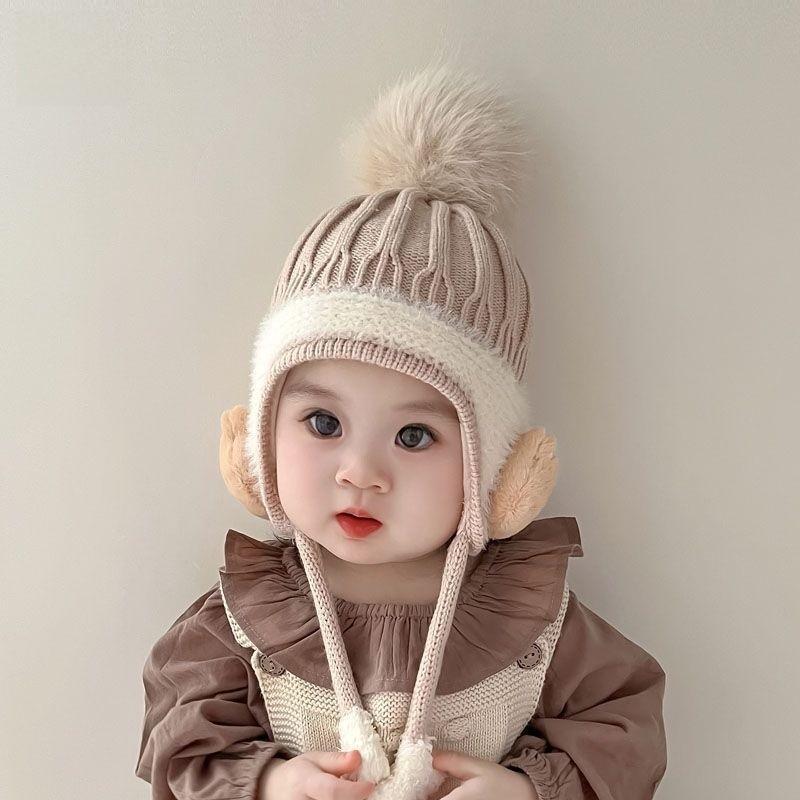 Baby Ear Protection Knit Hat With Cute Animal Design For Winter Warmth
