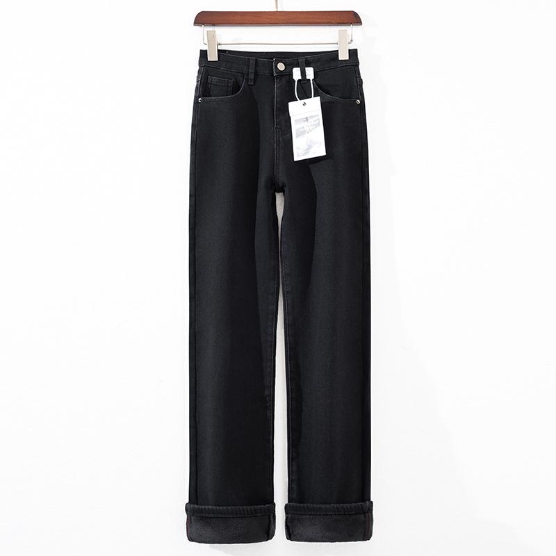 

Женские зимние джинсы 2025 года с высокой посадкой, на флисовой подкладке, облегающие, прямого кроя L