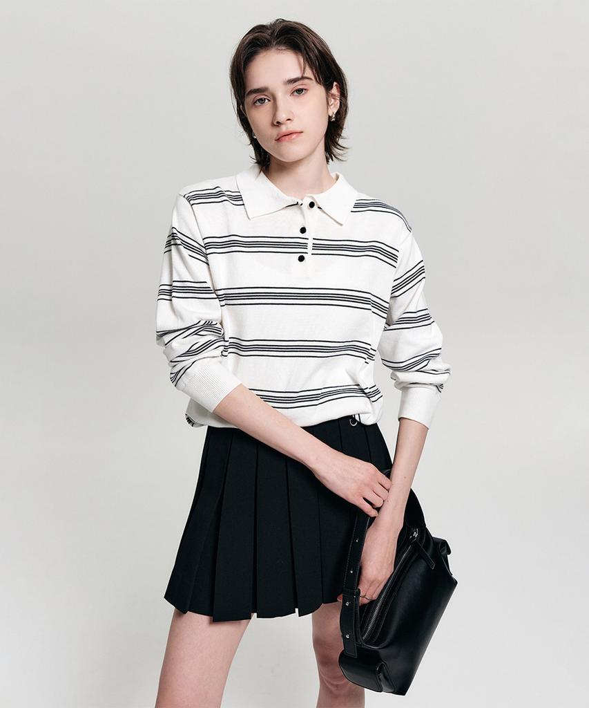 Lugkaeseuteu Nana Stripe Collar Knit_White