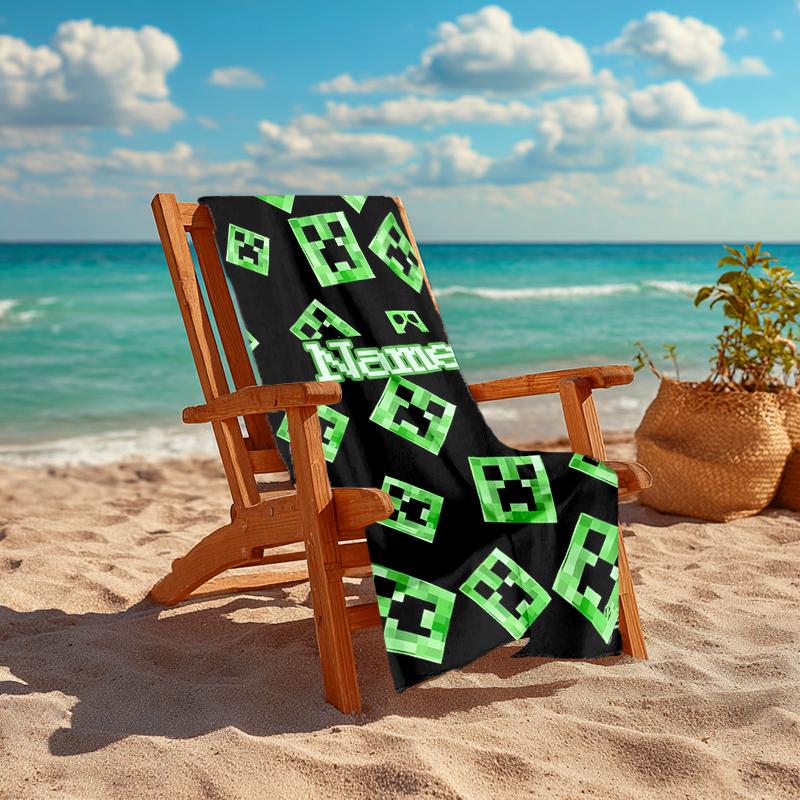 Personalized customized proof beach towel with Game Block Pixel World  pattern - soft, absorbent, quick-drying, perfect swimming, camping&bathing