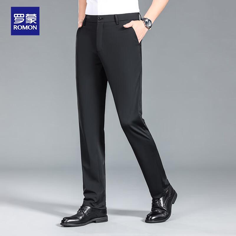 ROMON Men's Ice Silk Wrinkle-Free Stretch Straight-Leg Business Casual Pants