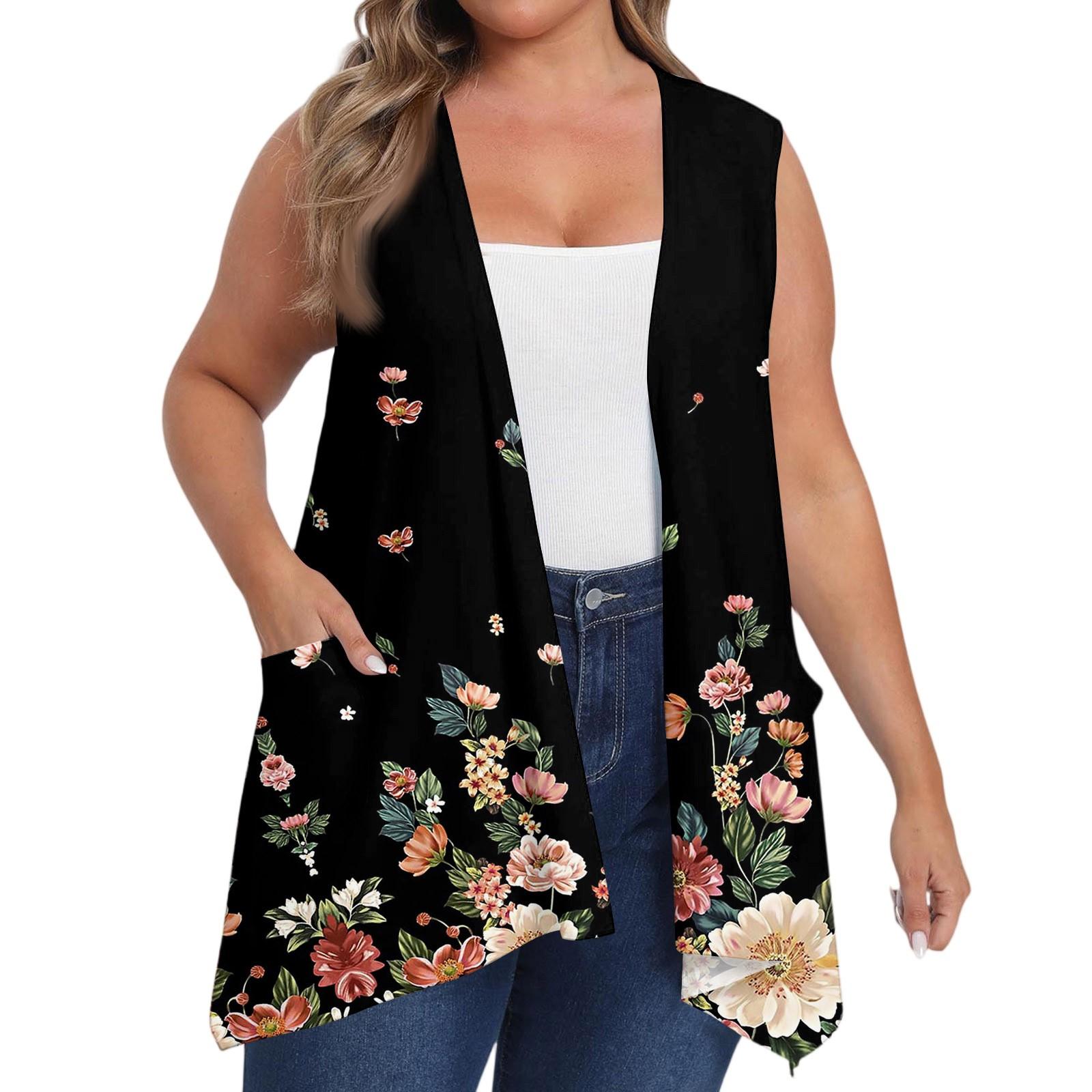 

Women s Oversized Loose Casual Printed Sleeveless Vest With Pocket Cardigan Jacket Cardigan Jacket XXL чорний