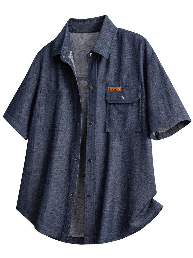 Summer Versatile Solid Color Workwear Shirt Men's Short Sleeved Shirt