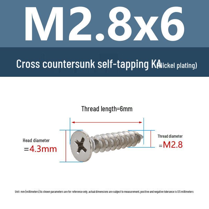 YiguYigu Nickel-Plated Phillips Flat Head Self-Tapping Screws M1-M5, Carbon Steel