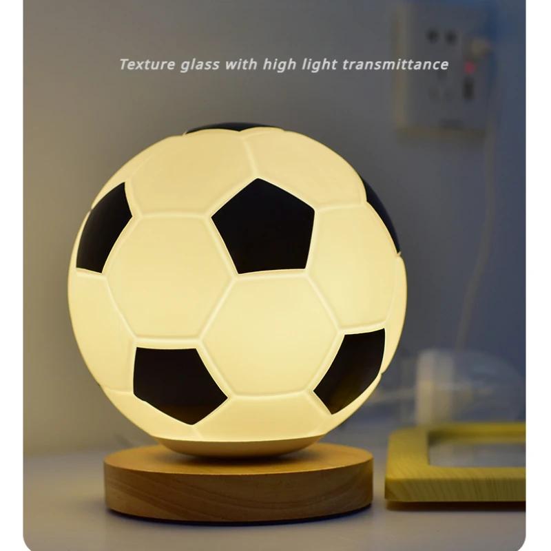 World Cup Football Remote Control LED Solid Wood Glass Small Table Lamp Remote Control Dimming Household Bedside Bedroom