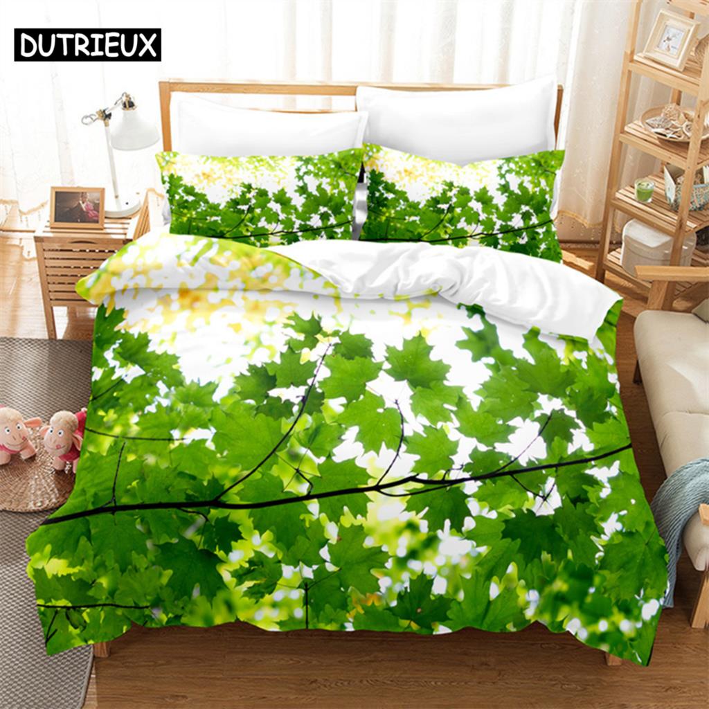 Comforter Maple Leaf Queen Bedding Set Kids Bedding Digital Printing King Size Bedding Set
