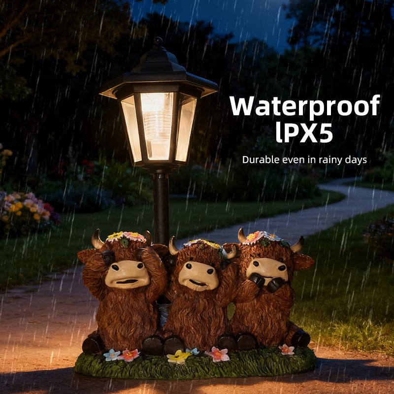 Solar Highland Cow Yard Light  Resin Hexagonal Lamp Decorative Ornament Garden Courtyard Lawn Decorative Atmosphere Light