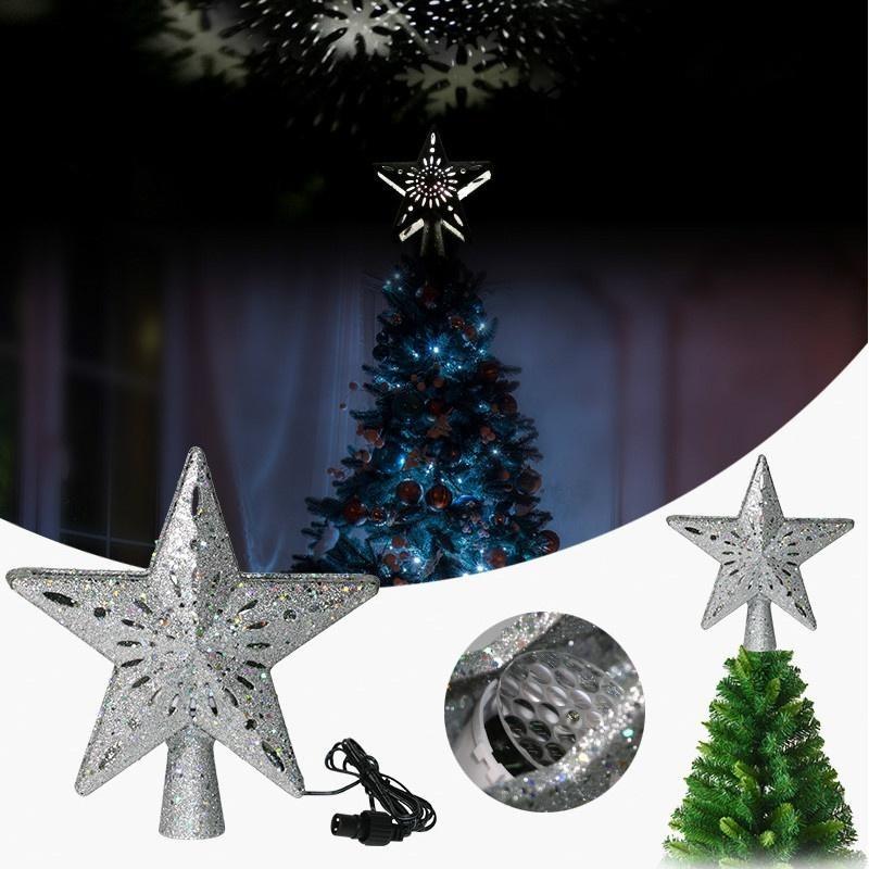 Christmas Tree Topper LED Snowflake Star Top Light Projection Lamp Light Gold Party Romantic Christmas Decorations for Home