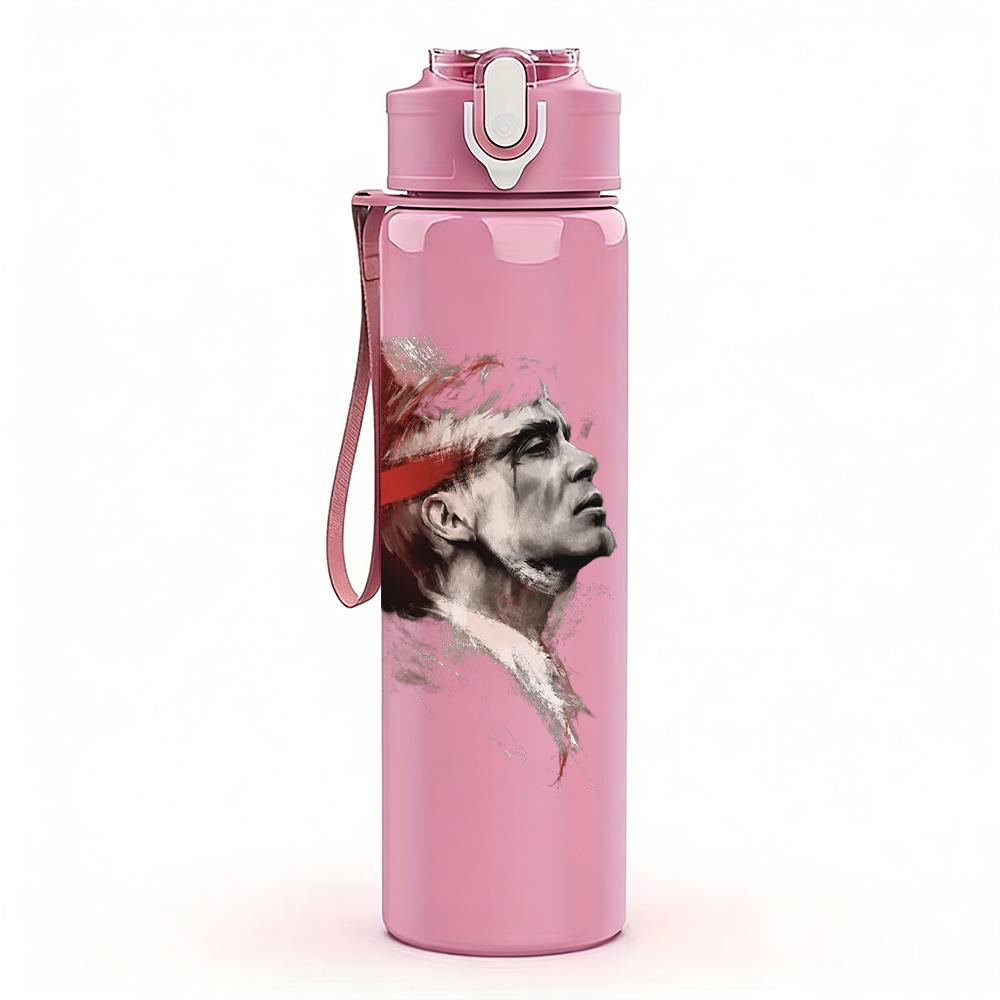 1PC Retro Male Red Cap Grayscale Portrait Print 750ml Portable Sports Water Bottle Leakproof Gym Outdoor Travel Drink Cup