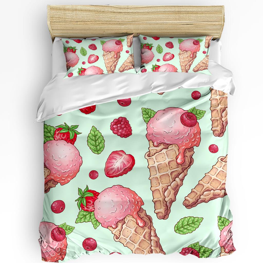 Summer Ice Cream Fruit Strawberry Duvet Cover With Pillow Case Custom 3pcs Bedding Set Quilt Cover Double Bed Home Textile